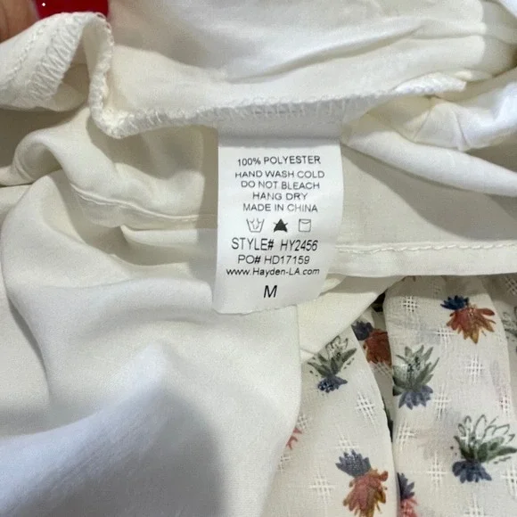 NWT Hayden Floral Cream Mini Dress Smock Ruffle Short Sleeve M Y2K Boho Whimsy - Picture 8 of 9
